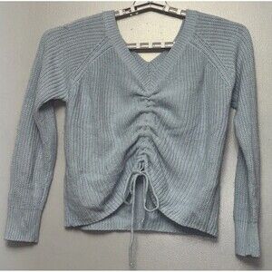 JOLIE & JOY Women’s Sweater Large Long Sleeve V Neck Drawstring Blue